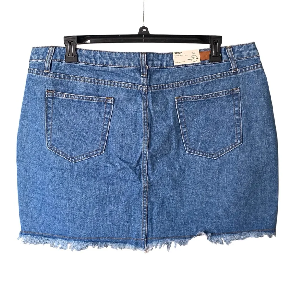 Umgee Floral Bird Embroidered Boho Denim Mini Skirt Womens Plus Size 2XL NWT
